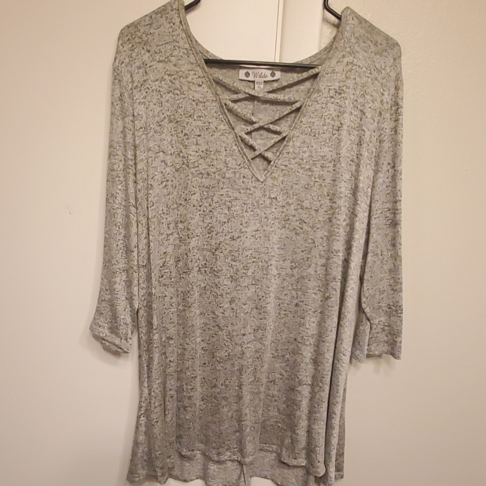 Heather Gray crisscrossed top